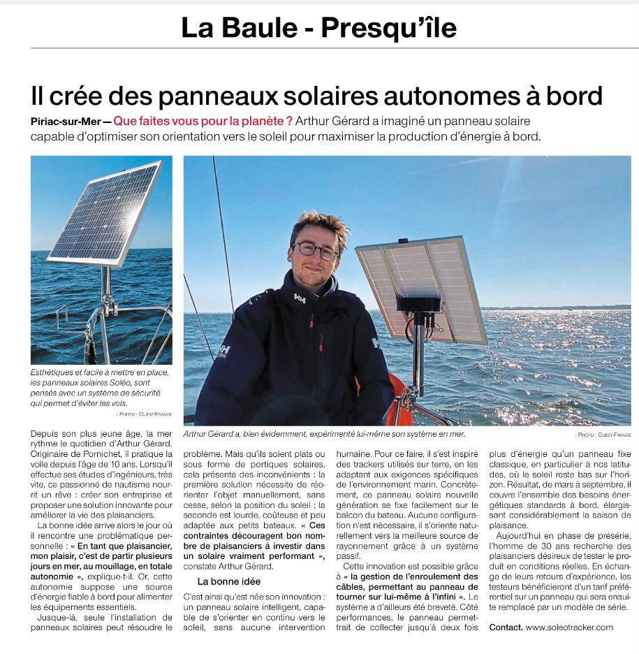 Soléo à l’honneur dans Ouest-France !